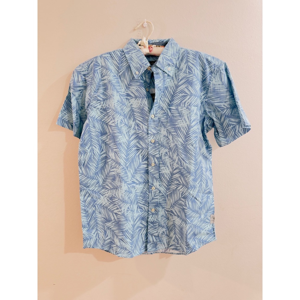 Santa Barbara Polo &‎ Racquet Club Mens Blue Palm Print Short Sleeve Shirt L NEW
